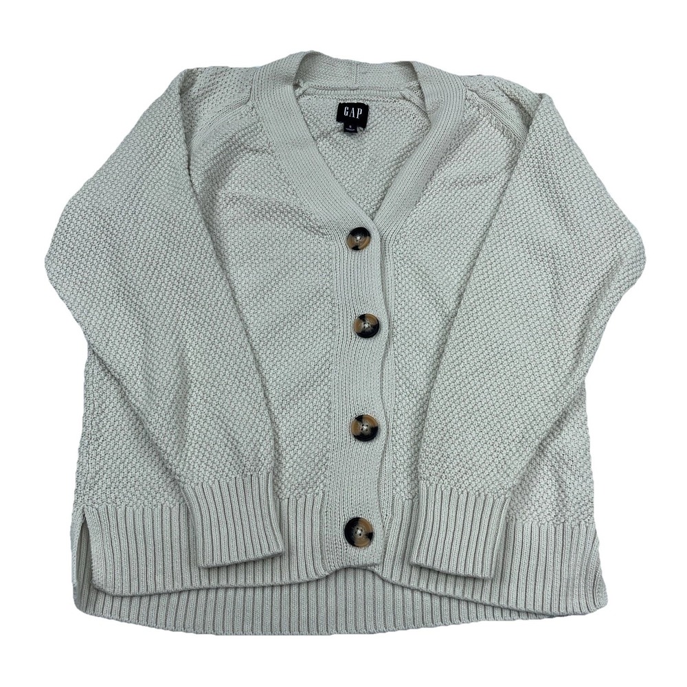 Gap Sweater Women Small Tan Mesh‎ Knit Cardigan Button Up Ribbed Teacher Ladies